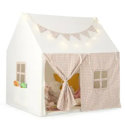 Costway Cort pentru copii pentru copii interior Casa de joacă cu Matte & Lumini 125 x 100 x 127 cm Bej