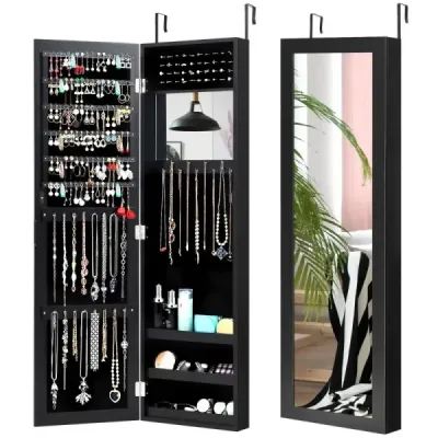 Cabinet de bijuterii Costway cu oglinda corp complet 31.5 x 8.5 x 110 cm Negru