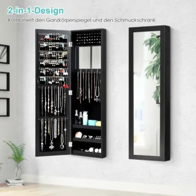 Cabinet de bijuterii Costway cu oglinda corp complet 31.5 x 8.5 x 110 cm Negru