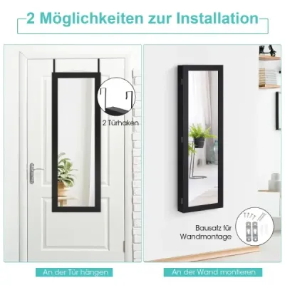 Cabinet de bijuterii Costway cu oglinda corp complet 31.5 x 8.5 x 110 cm Negru