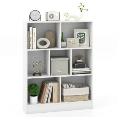 Costway Bookcase cu 7 compartimente Stand raft cu 3 niveluri Raft Dice Raft birou 80 x 24 x 104 cm Alb