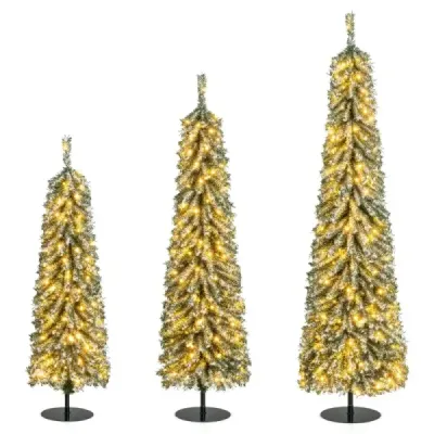 Costway 3er Set creion pom de Crăciun artificial 120+150+180 cm Brad de Crăciun pentru biroul de acasă