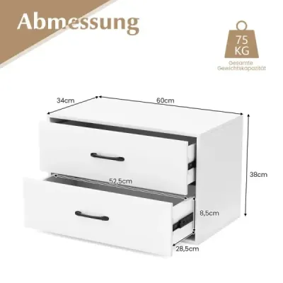 Costway commode cu 2 sertare sertar dulap stivuite lateral din lemn 60 x 34 x 38 cm alb