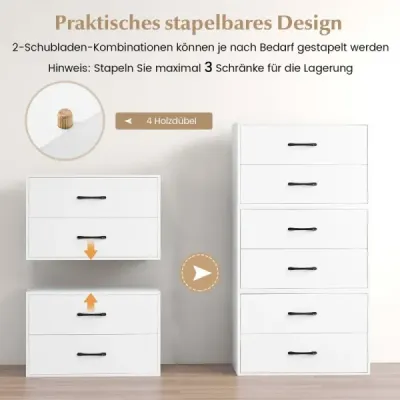 Costway commode cu 2 sertare sertar dulap stivuite lateral din lemn 60 x 34 x 38 cm alb