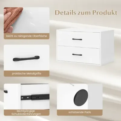 Costway commode cu 2 sertare sertar dulap stivuite lateral din lemn 60 x 34 x 38 cm alb