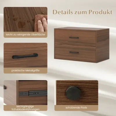 Costway commode cu 2 sertare sertar stivuite dulap din lemn lateral 60 x 34 x 38 cm nuc