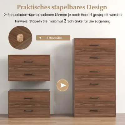 Costway commode cu 2 sertare sertar stivuite dulap din lemn lateral 60 x 34 x 38 cm nuc