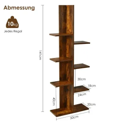Costway Bookcase în Treeform cu 8 rafturi Raft liber în picioare Raft birou 50 x 20 x 141 cm maro