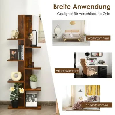 Costway Bookcase în Treeform cu 8 rafturi Raft liber în picioare Raft birou 50 x 20 x 141 cm maro