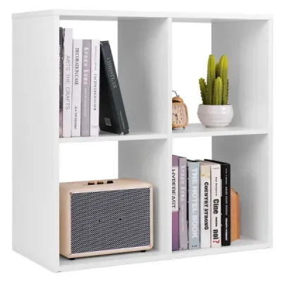 Costway Bookcase cu 4 compartimente Raft cub Deschide raftul modern Alb
