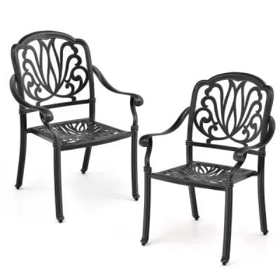 Costway 2 set Scaune de gradina din aluminiu turnare terase Stackable scaune cu brat negru