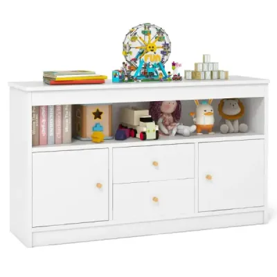 Dulap pentru copii cu 2 sertare si 2 usi 106 x 30 x 62 cm Alb