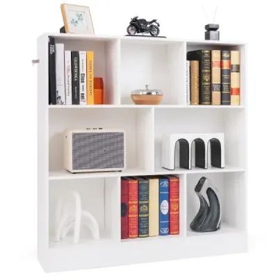 Costway Bookcase cu 8 compartimente Stand raft cu 3 niveluri Raft Dice raft birou Raft de depozitare 100 x 24 x 104 cm Alb