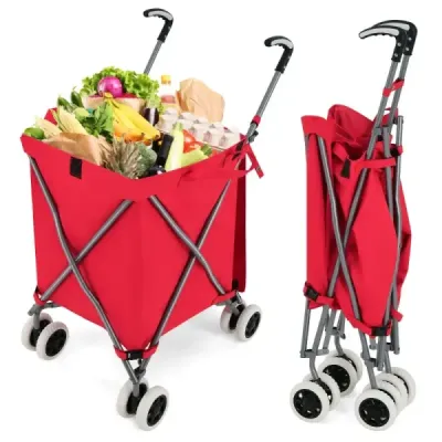 Carucior de cumpărături pliabil cu roți Capacitate 90 L/55 kg Handcar cu sac demontabil Oxford Red
