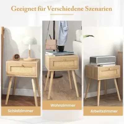Costway 2er Setați Rattan Bedside Masă cu Sertar Side Table Night Commode