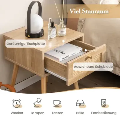 Costway 2er Setați Rattan Bedside Masă cu Sertar Side Table Night Commode