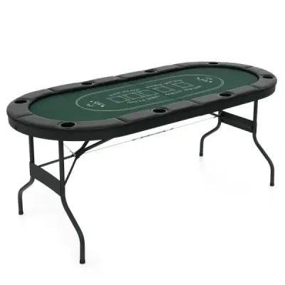 Costway Foldable Poker Table pentru 8 Jucători Jucați Masă cu titularii de beverage și Armrest căptușit