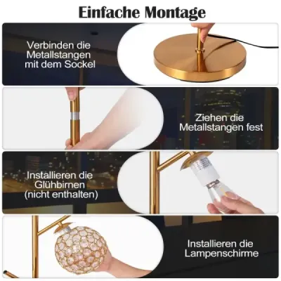 Lampă de podea cu trei abajururi și lampă de podea cu incandescență de tip poiană 169cm