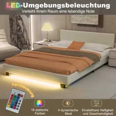 Pat cu LED-uri de iluminat 140 x 200 cm tapiÅ£at pat cu plat roz cadru pat alb cadru