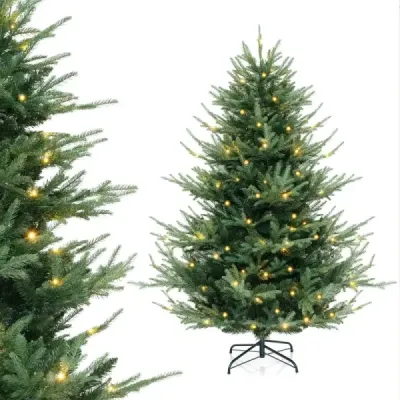 Costway 180 cm Brad artificial de Craciun cu 240 de lumini albe si calde Tannenbaum