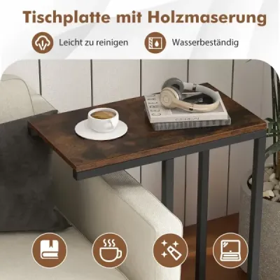 Masa laterală costway C-forma canapea masă cu cadru de metal masă de cafea pentru living Rustic Brown