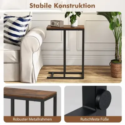 Masa laterală costway C-forma canapea masă cu cadru de metal masă de cafea pentru living Rustic Brown