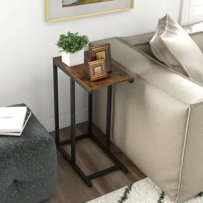 Masa laterală costway C-forma canapea masă cu cadru de metal masă de cafea pentru living Rustic Brown