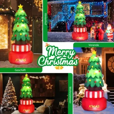 Costway 245cm Pomul de Craciun gonflabil cu steluta LED decor de Craciun 360° rotativ
