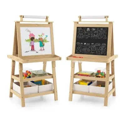 Costway 3 in 1 Kinder Staffelei Tablou dublu sided & tabla & hârtie de desen Natura