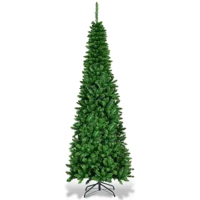 Costway 200 cm Pomul mic de Craciun cu LED-uri albe calde Brad artificial Verde