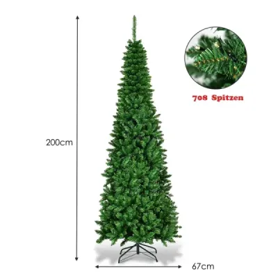Costway 200 cm Pomul mic de Craciun cu LED-uri albe calde Brad artificial Verde
