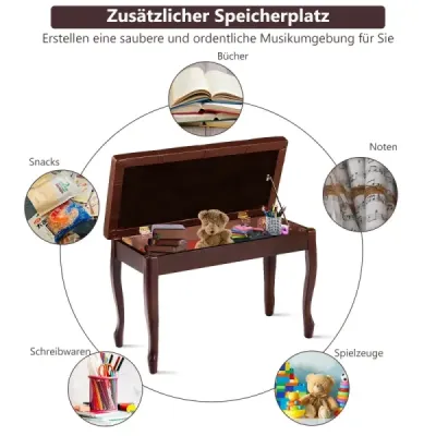 Banc de pian Costway cu scaun pian cheie de mare solid 75 x 35 x 49 cm Brown