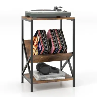 Masă laterală costway 3 etape cu suport de reviste în formă de V 40 x 30 x 61 cm Rustic Brown
