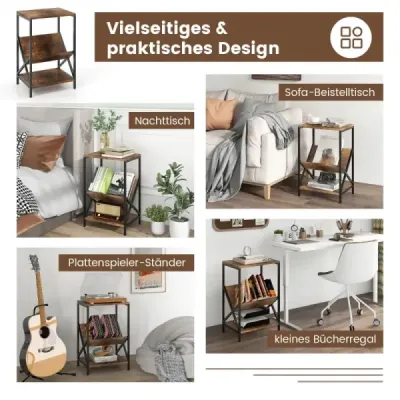 Masă laterală costway 3 etape cu suport de reviste în formă de V 40 x 30 x 61 cm Rustic Brown
