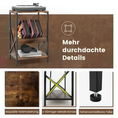 Masă laterală costway 3 etape cu suport de reviste în formă de V 40 x 30 x 61 cm Rustic Brown