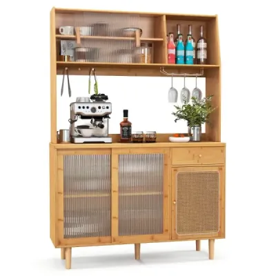 Costway Bufet dulap cu dulap de bucatarie Bambus 120 x 35 x 175 cm Naur