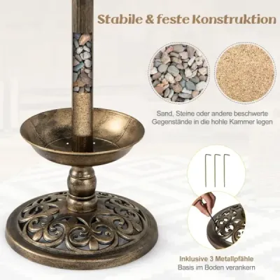 Costway bird drink with solar light flowerpot bird fooder Ø43 x 110 cm bronz