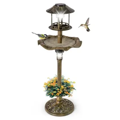 Costway bird drink with solar light flowerpot bird fooder Ø43 x 110 cm bronz