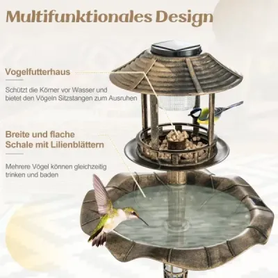 Costway bird drink with solar light flowerpot bird fooder Ø43 x 110 cm bronz
