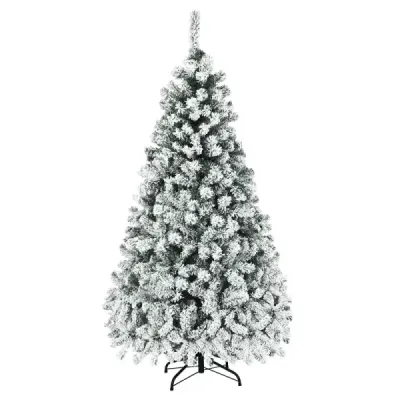 Costway 180 cm brad de Craciun cu zapada Premium PVC ace cu lumini LED brad de Craciun