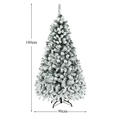 Costway 180 cm brad de Craciun cu zapada Premium PVC ace cu lumini LED brad de Craciun