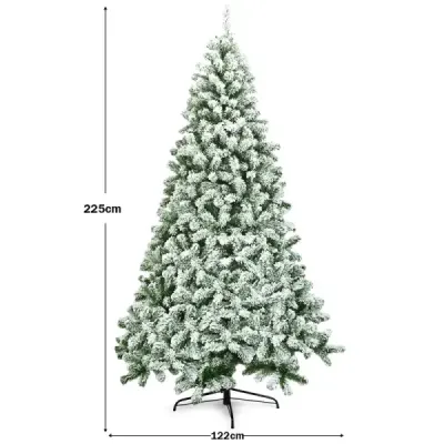 Costway 225 cm Brad artificial de Crăciun zăpadă acoperit Pin pliant cu suport metalic