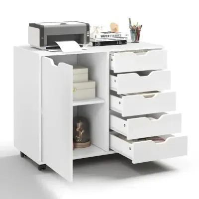 Costway 5-Cubs Cabinet lateral mobil cu role 79 x 39 x 65 cm Alb