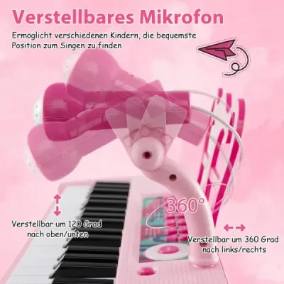 Costway 37 Chei Copii Keyboard pentru copii Piano Electronic cu Stool Microphone & Scores Rosa