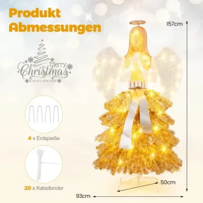 Costway artificial Brad de Craciun cu figura înger decorare de Crăciun cu lumini LED calde
