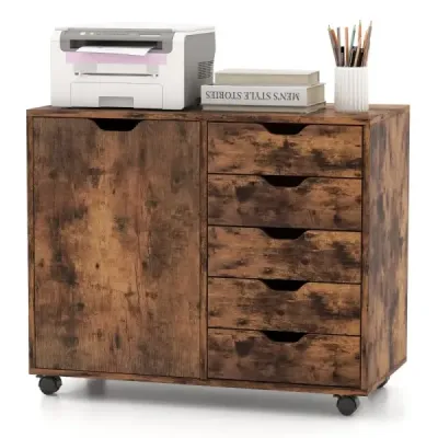 Container cu 5 sertare servieta mobila cu usa 79 x 39 x 65 cm Brown
