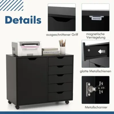 Containerul cu 5 sertare servieta mobila cu usa 79 x 39 x 65 cm Negru