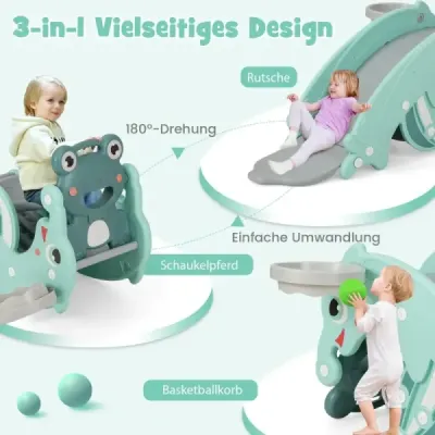 3 din 1 loc de joaca pentru copii + swing horse + baschet Verde