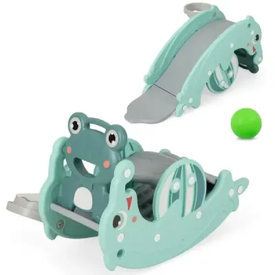 3 din 1 loc de joaca pentru copii + swing horse + baschet Verde
