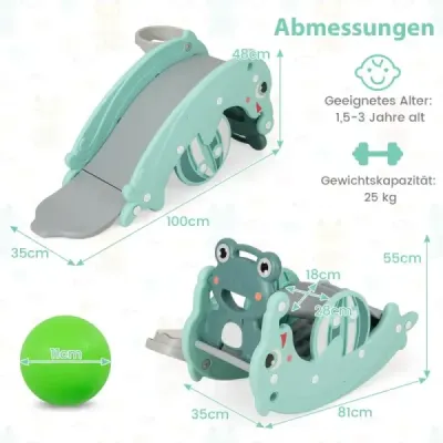 3 din 1 loc de joaca pentru copii + swing horse + baschet Verde
